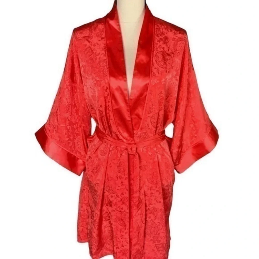 Victoria's Secret Gold Label Robe Paisley Red Vintage 80's 90s One Size